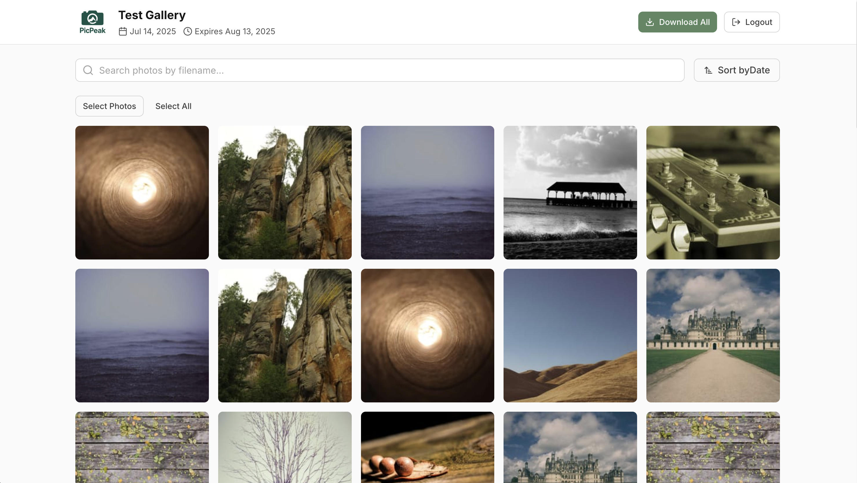 PicPeak Gallery Interface